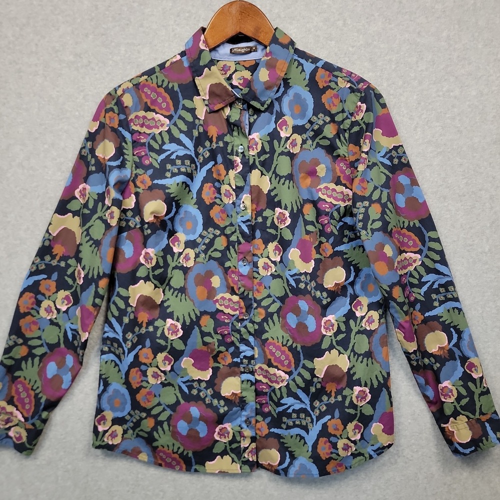 J.MCLAUGHLIN Button Down Shirt Women's Sz M Floral Long Sleeve Cotton Tropical